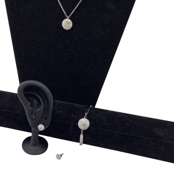 Stainless Steel Jewelry Set Necklace Earrings Bracelet Silver Tone For Women - Picture 2 of 10